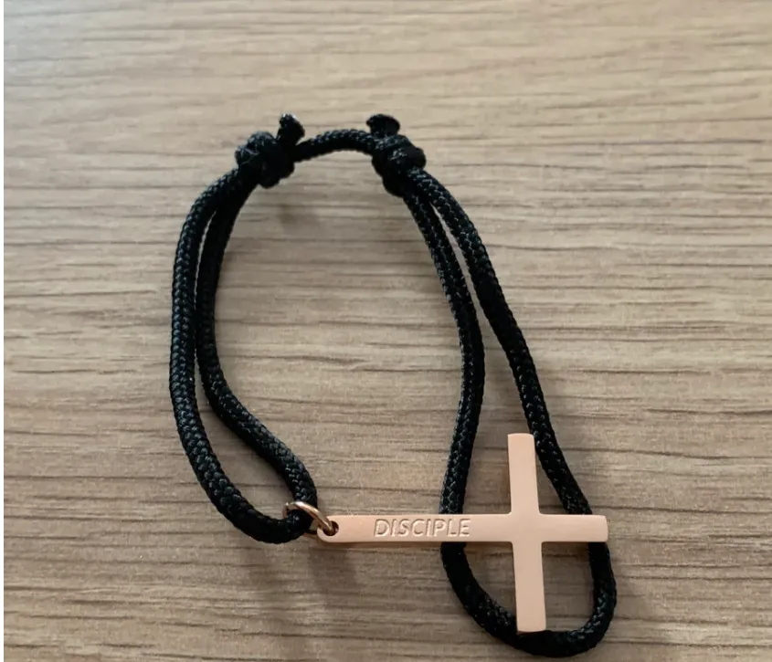 Bracelet "Disciple" femme croix rosée cordon kaki