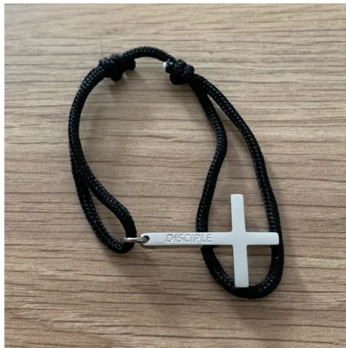 Bracelet "Disciple" homme croix argentée cordon vert sapin