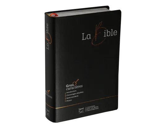 Bible Segond 21, gros caractères - couverture souple noire en fibrocuir, tranche argentée