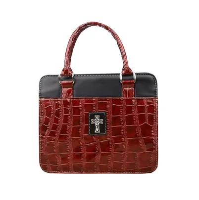 Pochette Bible taille M, style sac à main, croix, bordeaux