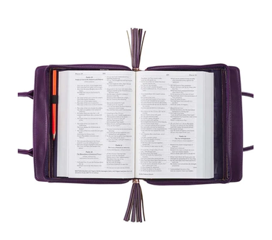 Pochette Bible, taille M, style sac à main, violet, motif fleurs, « Blessed »