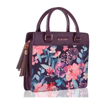 Pochette Bible, taille M, style sac à main, violet, motif fleurs, « Blessed »