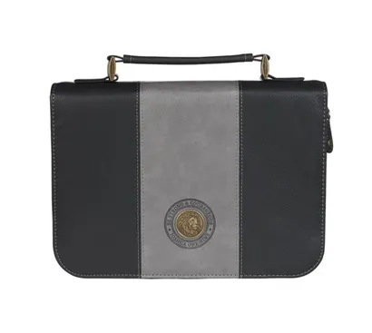 Pochette Bible, taille M, « Be strong » Jos 1.9, similicuir noir/gris