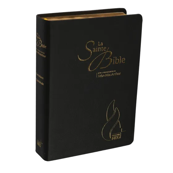 Bible d'étude Segond NEG MacArthur, noire - couverture souple, cuir véritable, tranche or, avec...