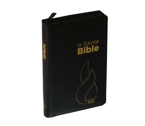 Bible Segond NEG compacte - couverture souple, fibrocuir noir, avec zipper, tranche or et onglets
