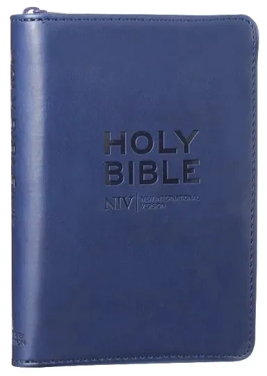 Anglais, Bible New International Version, miniature, souple, bleu, similicuir, fermeture éclair -...