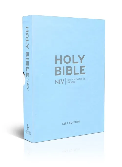Anglais, Bible, New International Version, NIV, similicuir, bleu pâle, tranche dorée
