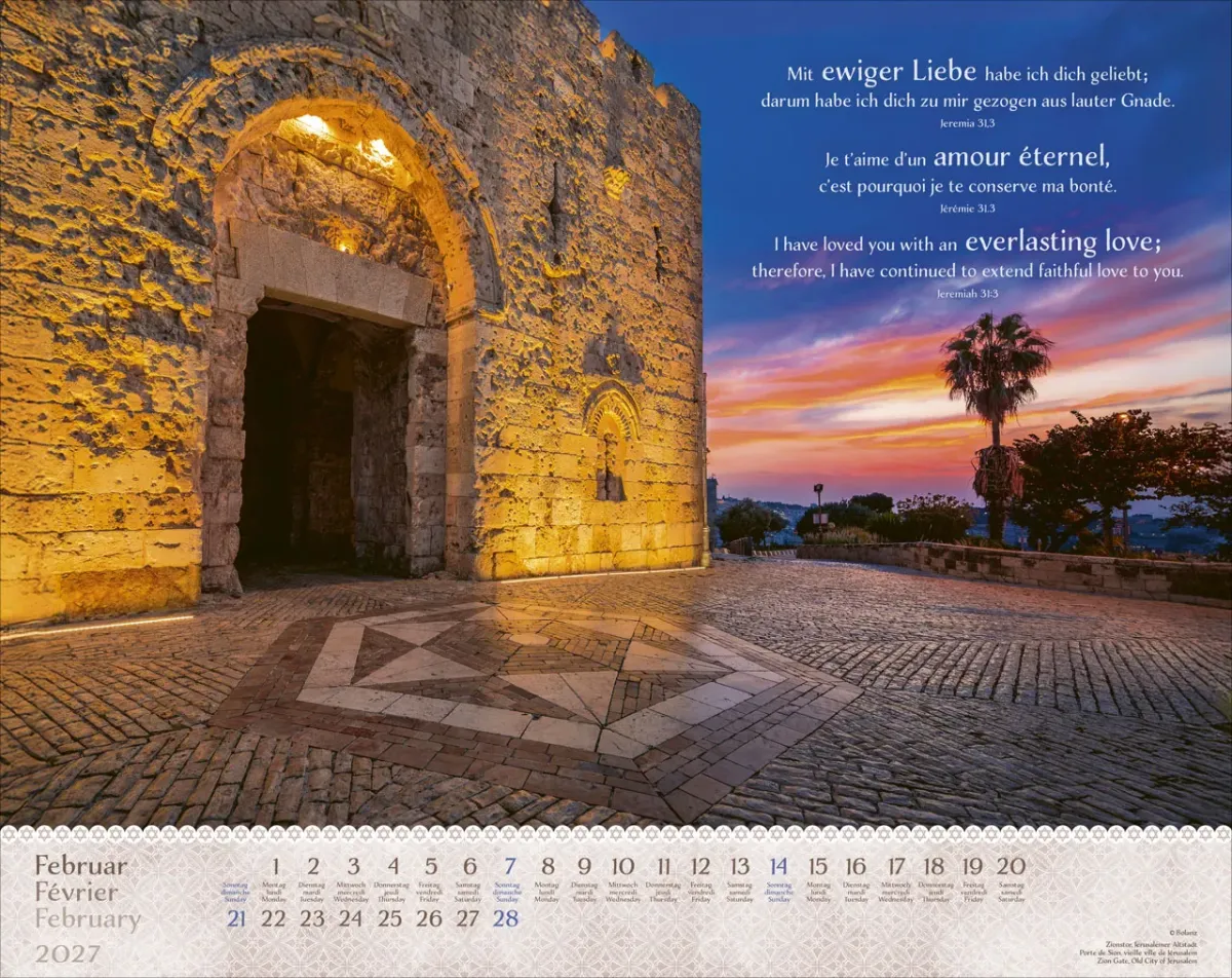 Israel Shalom dreisprachig Deutsch Englisch Französisch - Super-Wandkalender