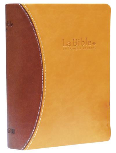Bible en français courant, compacte, duo marron/fauve - couverture semi rigide, vivella, tranche or avec livres deutérocanonique
