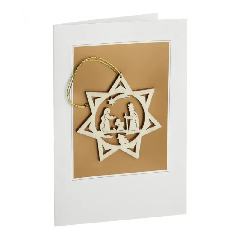 Carte double suspension Étoile en bois