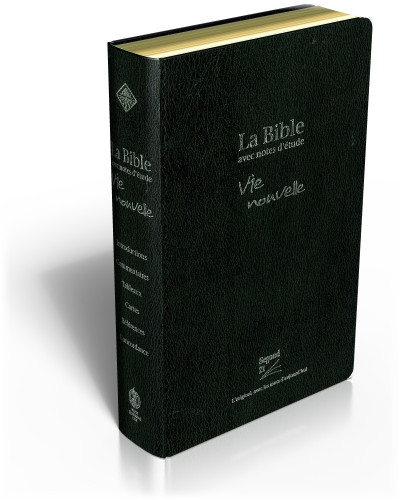 Bible d'étude Vie nouvelle, Segond 21, noire - couverture souple, fibrocuir, tranche or, avec...