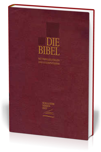 ALLEMAND, BIBLE SCHLACHTER 2000, ÉTUDE POCHE AVEC PARALLÈLES, FIBROCUIR, TR. OR, GRENAT