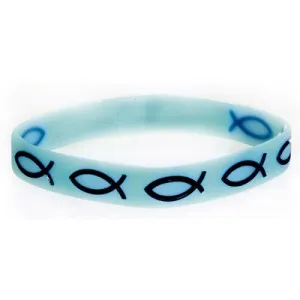 Bracelet Plastique Bleu roi avec Ichtus en blanc