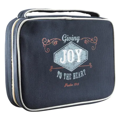 Pochette Bible, Taille M, "Giving Joy" Ps 19.8, Bleu marine, Toile polyester