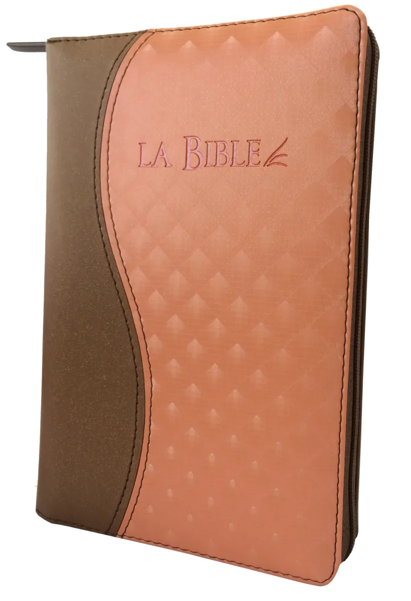 Bible Segond 21 compacte, duo brun saumon - couverture souple, vivella, avec zipper et tranches or