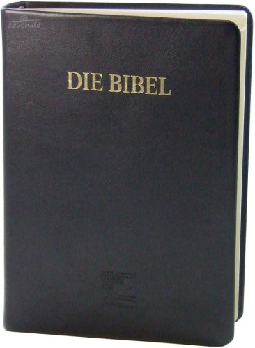 Allemand, Bible Schlachter 2000, grandes lettres, cuir, tranche or, noire, reliure cousue