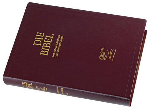 BIBLE SCHLACHTER 2000, ÉTUDE, FIBROCUIR,TR. OR, GRENAT