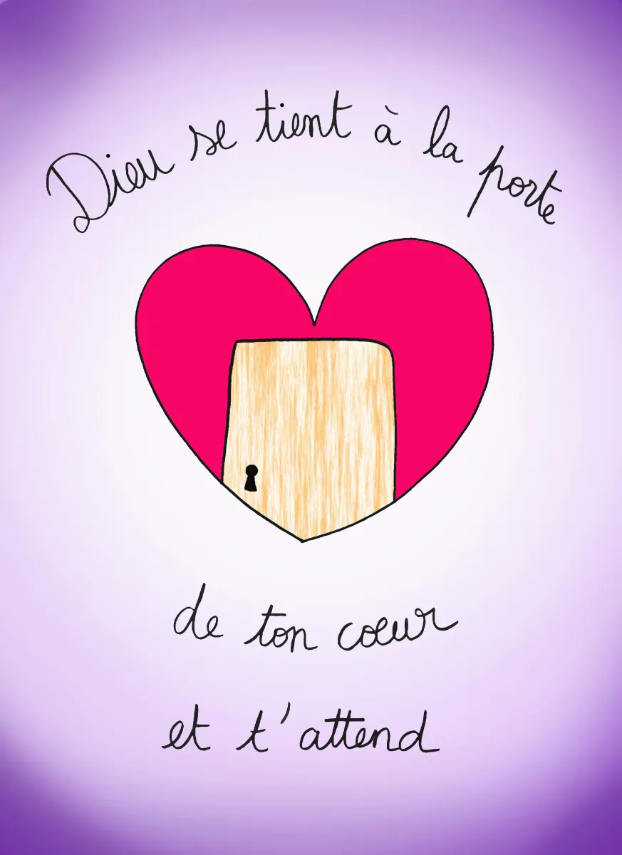CARTE POSTALE "DIEU SE TIENT À LA PORTE DE TON COEUR ET T'ATTEND"