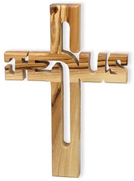 Croix Jésus en bois d'olivier