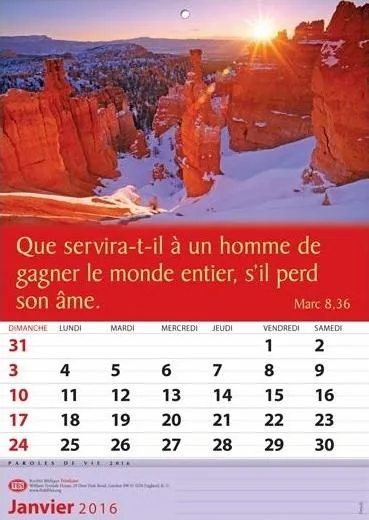 CALENDRIER PAROLES DE VIE
