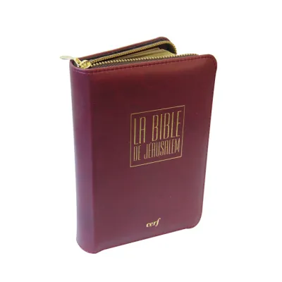 Bible de Jérusalem, de poche, bordeaux - couverture souple, cuir, tranche or, avec zip