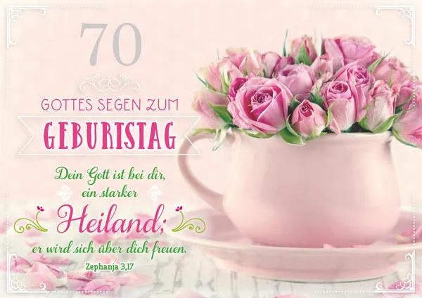 Doppelkarte Geburtstag 70 Rosen in Tasse