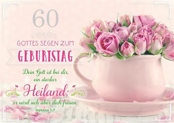 Doppelkarte Geburtstag 60 Rosen in Tasse