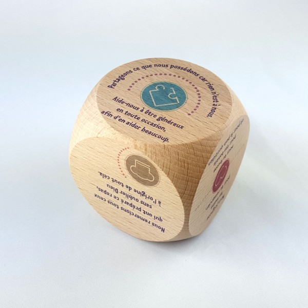 DÉ EN BOIS 6 PRIÈRES REMERCIEMENTS 6CM