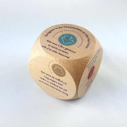 DÉ EN BOIS 6 PRIÈRES REMERCIEMENTS 6CM