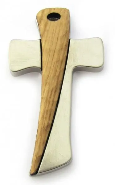 CROIX A SUSPENDRE METAL ET BOIS - 90X62 MM