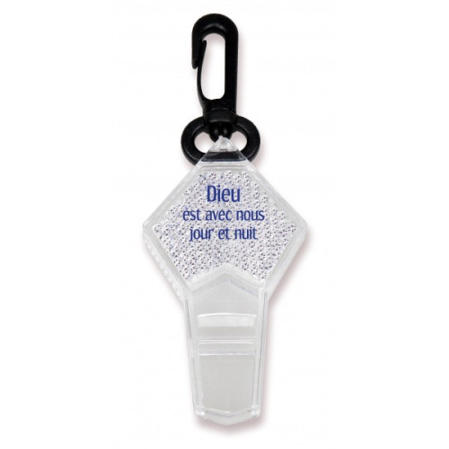 SIFFLET RÉFLECTEUR TRANSPARENT AVEC ATTACHE - Dieu est avec nous jour et nuit