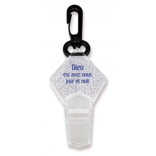 SIFFLET RÉFLECTEUR TRANSPARENT AVEC ATTACHE - Dieu est avec nous jour et nuit
