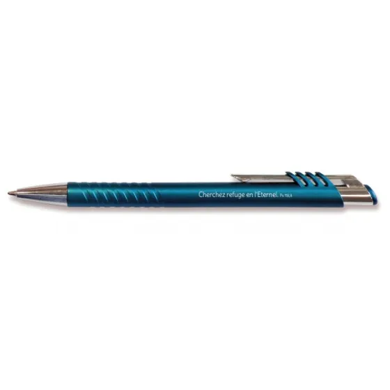 Stylo Elia bleu métallique - Encre bleue - 'Cherchez refuge en l'Éternel' Ps 118.8