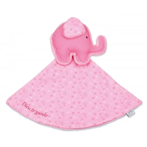 DOUDOU ELEPHANT ROSE "DIEU TE GARDE"