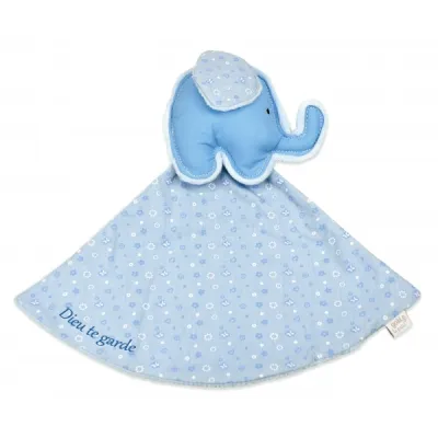 DOUDOU ELEPHANT BLEU "DIEU TE GARDE"