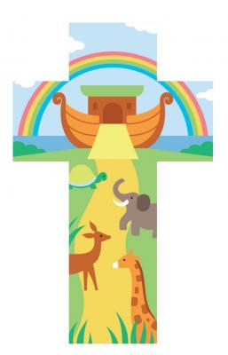 Croix en bois décorée "Arche de Noé" - 7x12cm