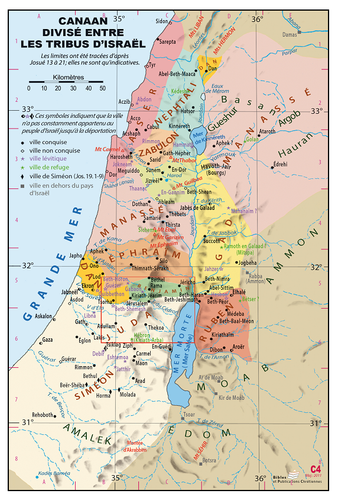 Canaan divisé entre les tribus d'Israël - Carte géographique