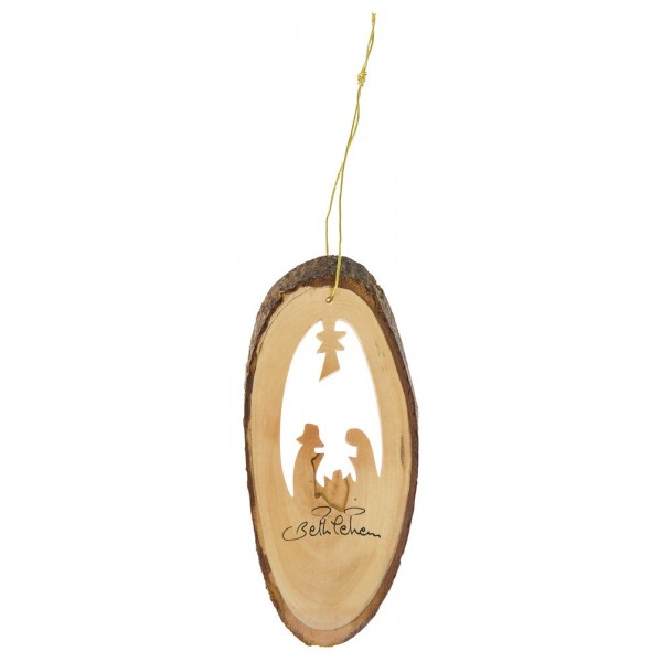 SUSPENSION OVALE CRECHE EN BOIS D'OLIVIER 11CM