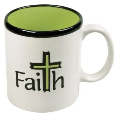 TASSE VERT /NOIR/BLANC" FAITH" AVEC CROIX