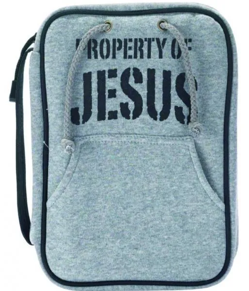 Pochette Bible, M, "Property of Jesus", gris - Toile