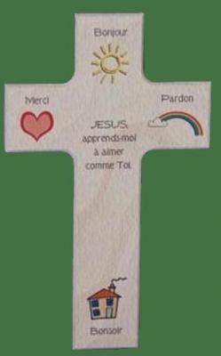 Croix en bois enfant "Jésus apprends-moi à aimer"