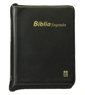Portugais, Bible ARC, en vinyl noir, avec fermeture éclair - Almeida Revista e Corrigida