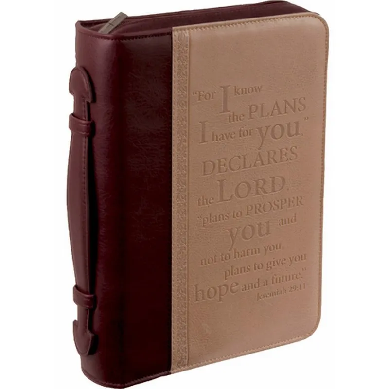 Pochette Bible, Taille M, "For I know the plans…" Jérémie 29.11, similicuir sable