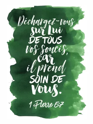 Tableau aquarelle intense "Déchargez-vous sur lui…' 1 Pierre 5.7 - 30 x 40 cm