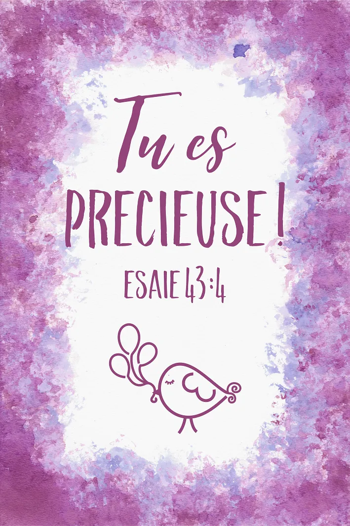 Tableau aquarelle fille 'Tu es précieuse' Esaïe 43.4 - 20 x 30 cm