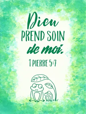 Tableau aquarelle enfant "Dieu prend soin de moi" 1 Pierre 5 - 20 x 30 cm