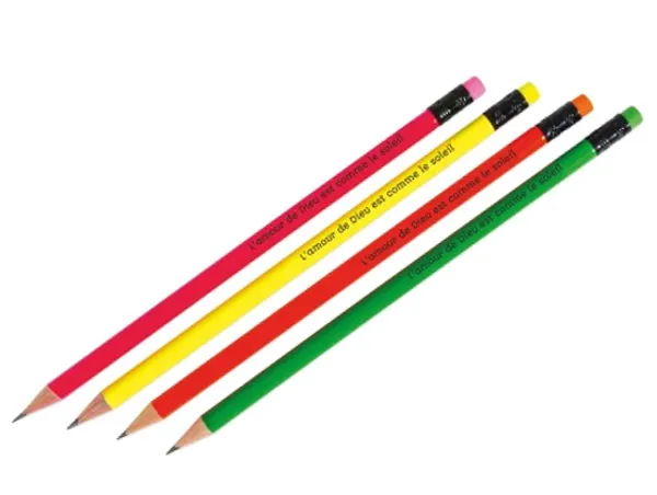 Crayon de papier, jaune fluo - "L'amour de Dieu est comme le soleil"