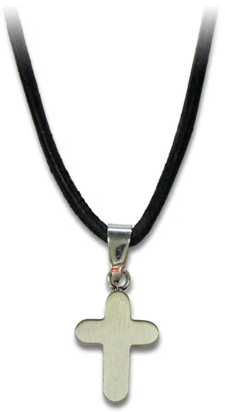 COLLIER FIL CUIR 80 CM AVEC CROIX EN ACIER MAT 1.6 X 1.2 CM