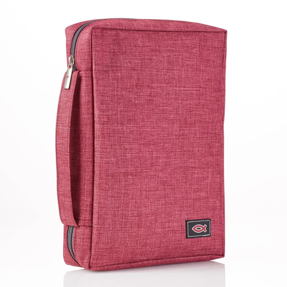 Pochette Bible, Taille L, Ichthus, Toile Vieux-rose, avec poche extérieure