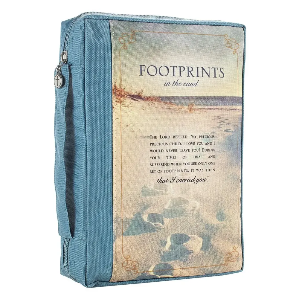 Pochette Bible, Taille L, Footprints, Turquoise-toile